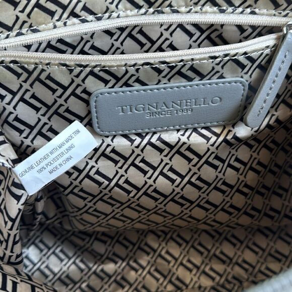 TIGNANELLO Versatile Gray Soft Leather Shoulder Crossbody Handbag Purse Tote Zip - Picture 12 of 16